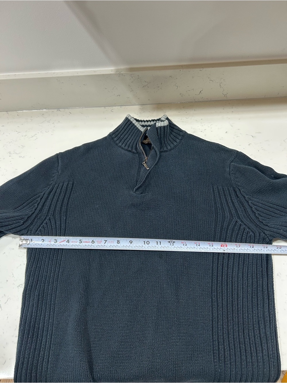 Men's Navy Half-Zip Rib Knit Sweater with Contrast Collar - Picture 5 of 6